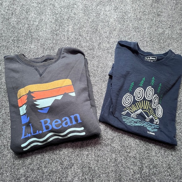 L.L. Bean Other - LL Bean Kids XL 18 Graphic Top Bundle Sweatshirt and T-Shirt Navy Blue Retro